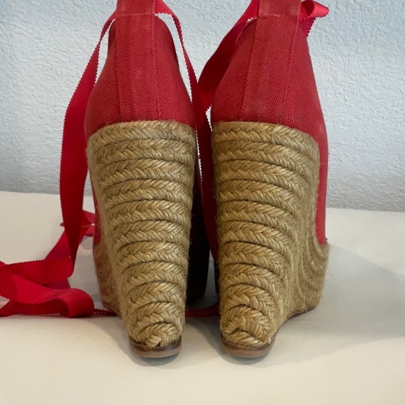 Christian Louboutin red espadrille platform wedge sz 38 vintage - Picture 5 of 12